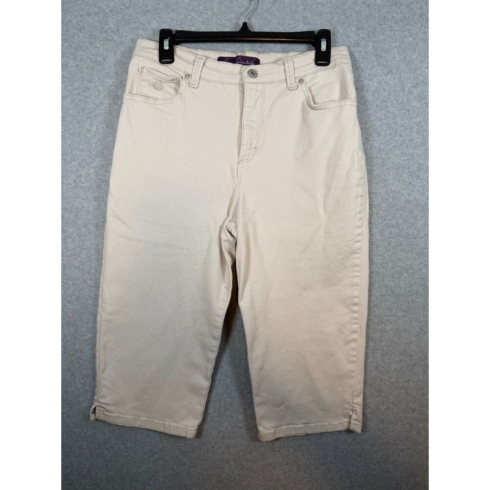 Gloria Vanderbilt Amanda Women’s 8 Cream Embellished Skimmer Capri Pants 3829